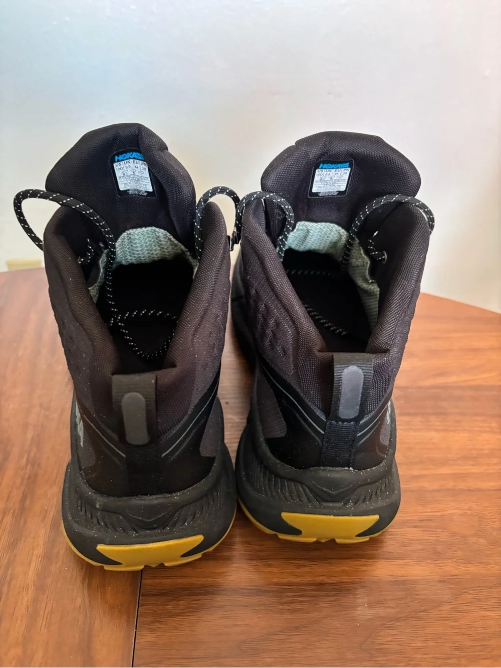 Hoka One One Men's Transport Black GTX Boots with Yellow Outsole Accents